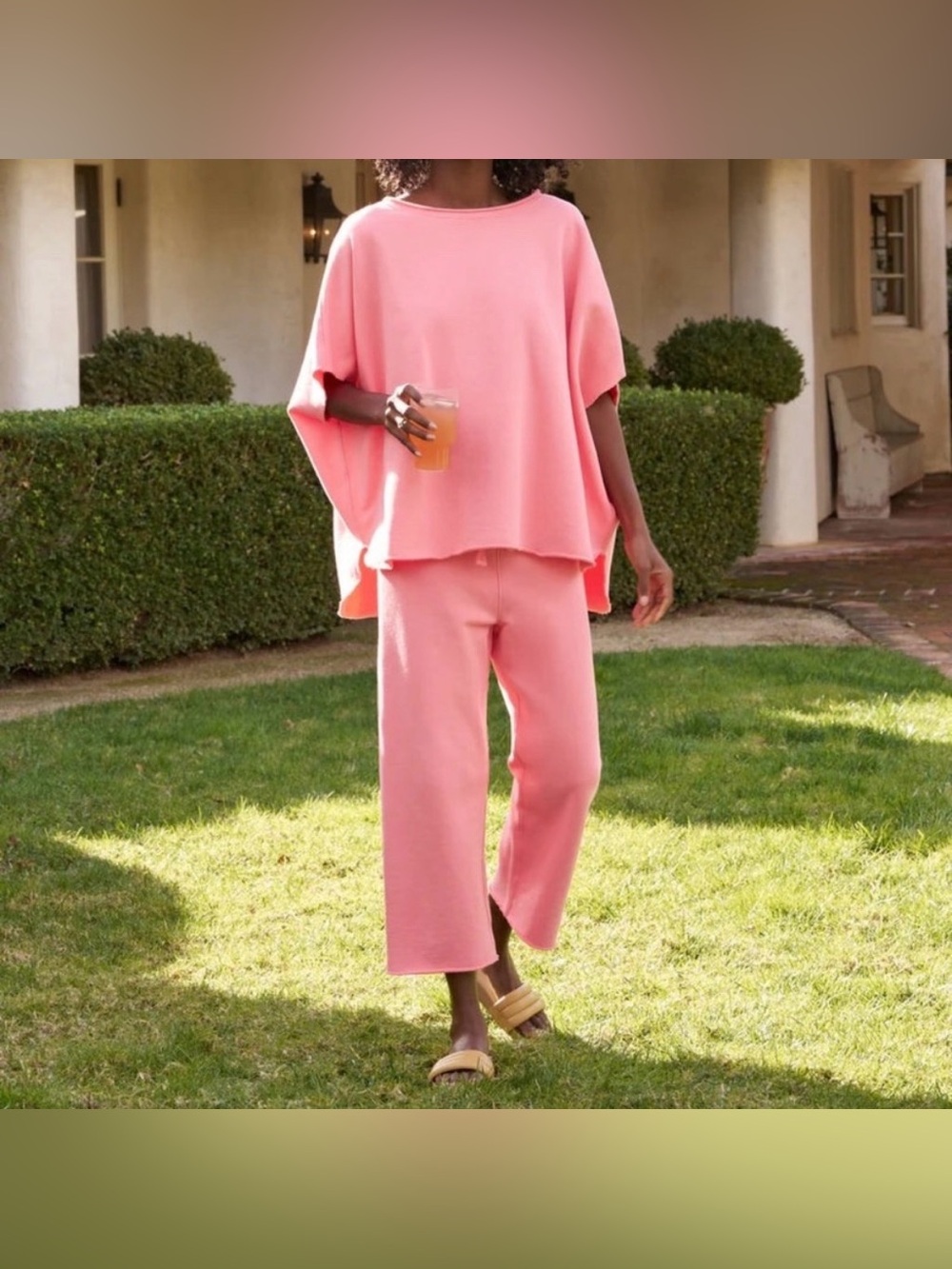 Frank & Eileen cropped Catherine triple terry neon pink Large